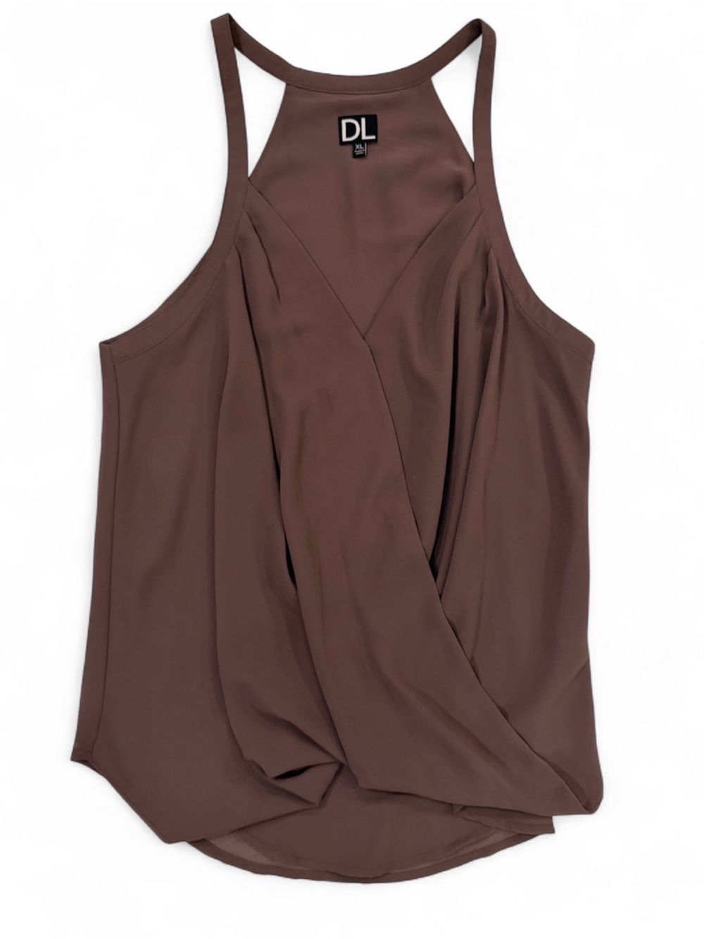 DailyLook DL Taupe Surplice Halter Draped Blouse Tank XL